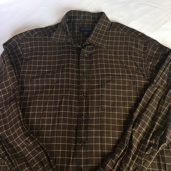 Scott Barber Men's XXL Shirt Brown Plaid 100% Cotton Long Sleeve Button Up - Picture 4 of 9